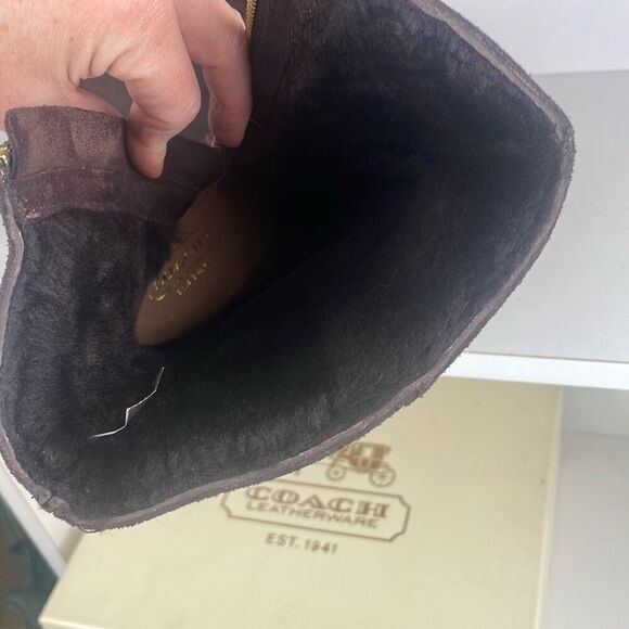 Coach Danee Suede Shearling Shaft Ankle Boots Chestnut Brown 7.5 - Picture 10 of 16